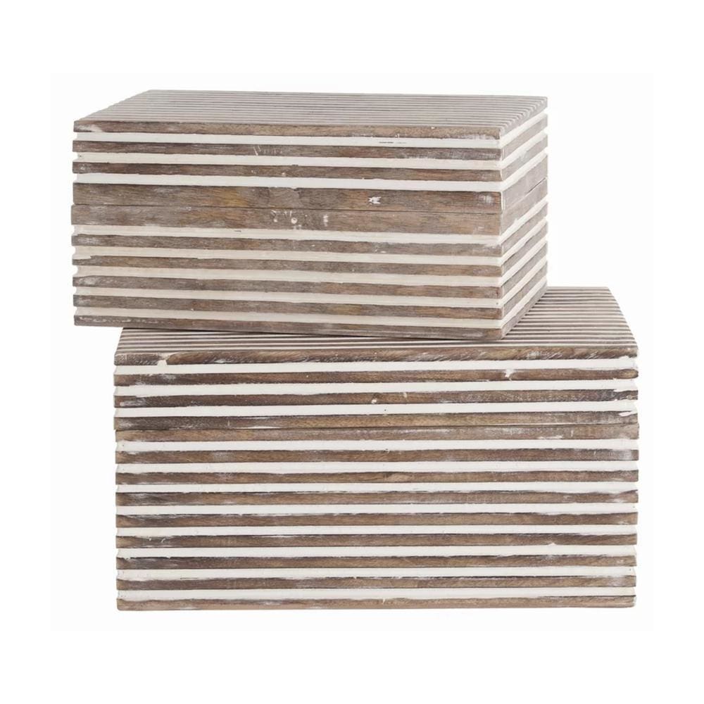 Block Stripe Pattern 2 Piece Rectangular Wooden Jewelry Box Whitewash By The Urban Port UPT-226034