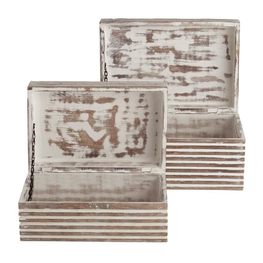 Block Stripe Pattern 2 Piece Rectangular Wooden Jewelry Box Whitewash By The Urban Port UPT-226034