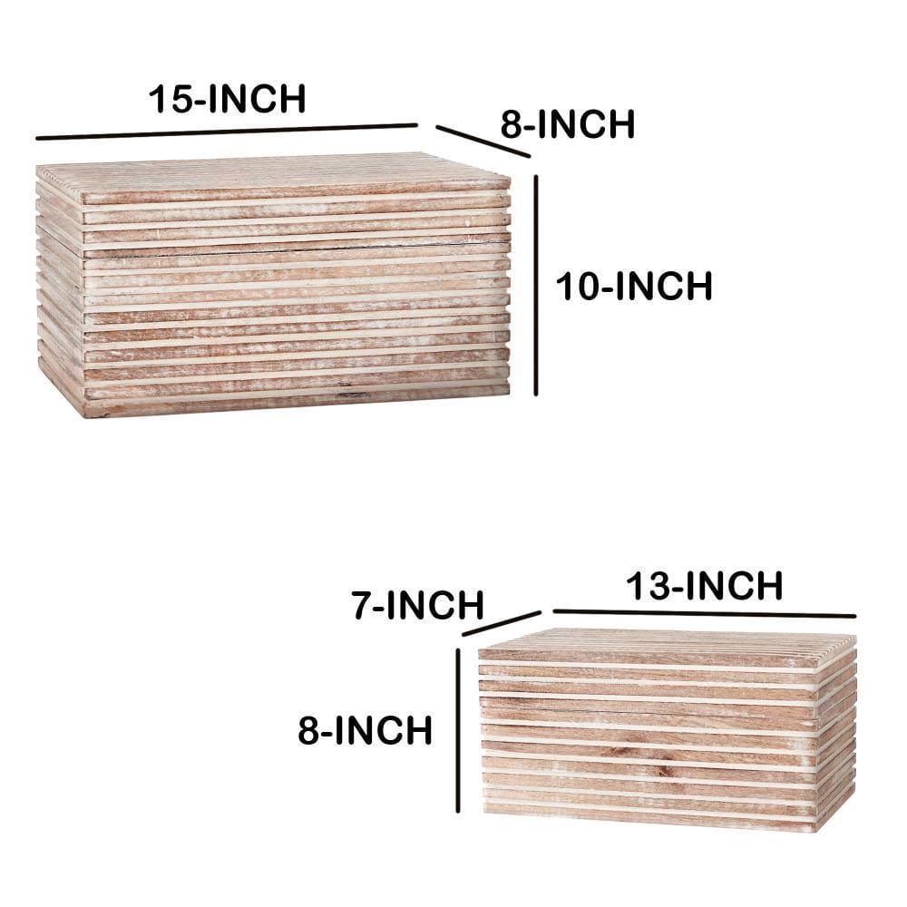 Block Stripe Pattern 2 Piece Rectangular Wooden Jewelry Box Whitewash By The Urban Port UPT-226034