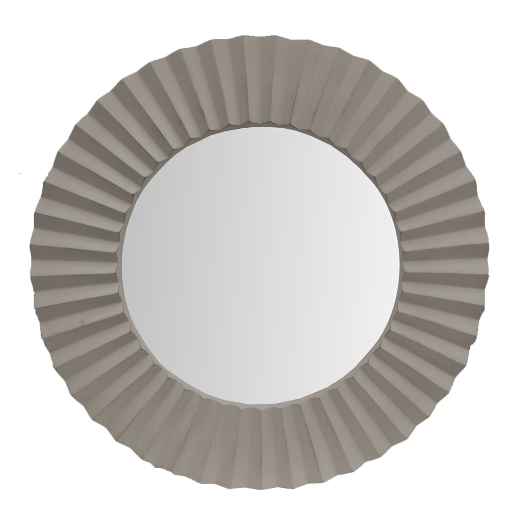 32 Round Beveled Floating Wall Mirror with Corrugated Design Wooden Frame Gray By The Urban Port UPT-226279