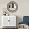 32 Round Beveled Floating Wall Mirror with Corrugated Design Wooden Frame Gray By The Urban Port UPT-226279