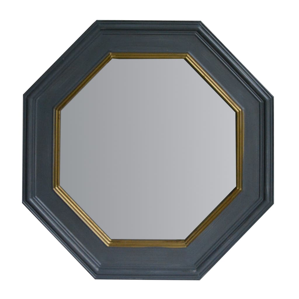 32 Octagonal Shape Wooden Floating Frame Flat Wall Mirror Gray By The Urban Port UPT-226280