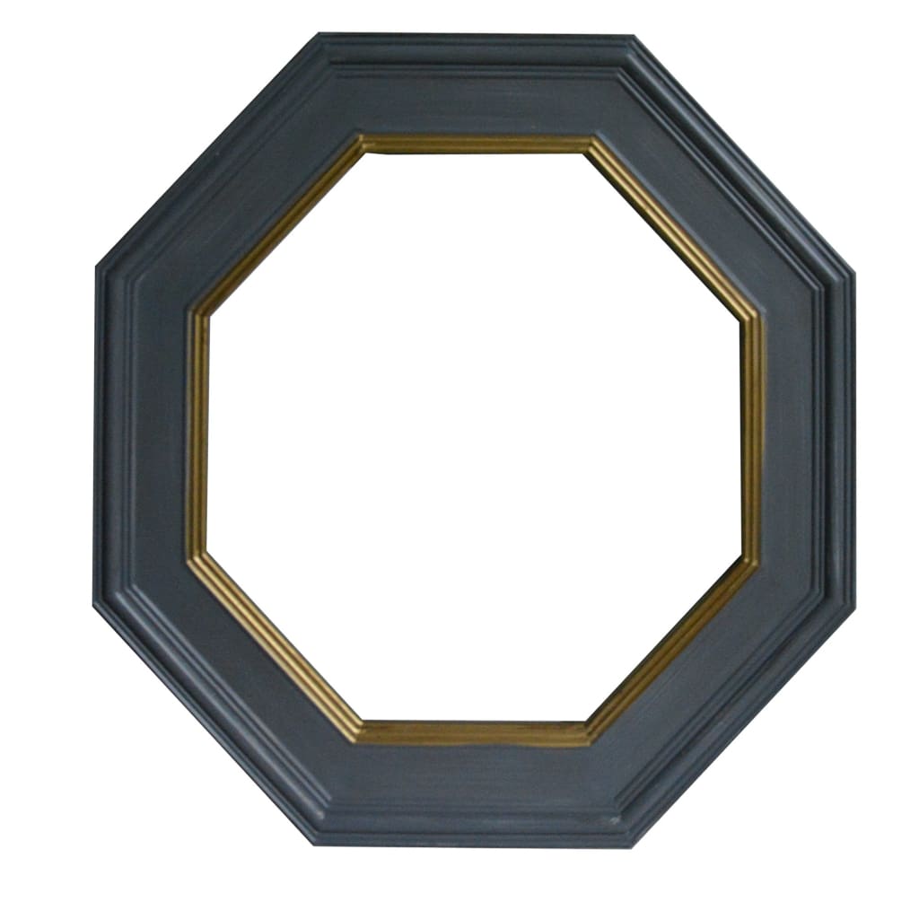 32 Octagonal Shape Wooden Floating Frame Flat Wall Mirror Gray By The Urban Port UPT-226280