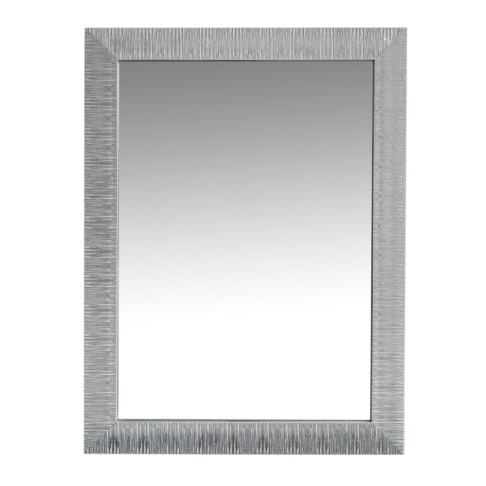 Wood Encased Wall Mirror with Striped Motif Edges and Shimmering Leaf Gray By The Urban Port UPT-228542