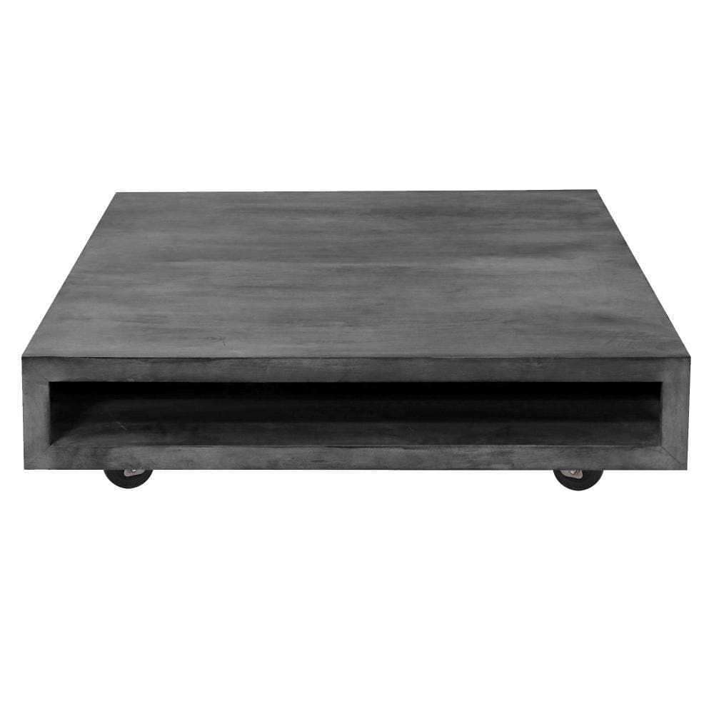 Square Mango Wood Coffee Table with Casters and Open Storage Compartment Grey By The Urban Port UPT-228690