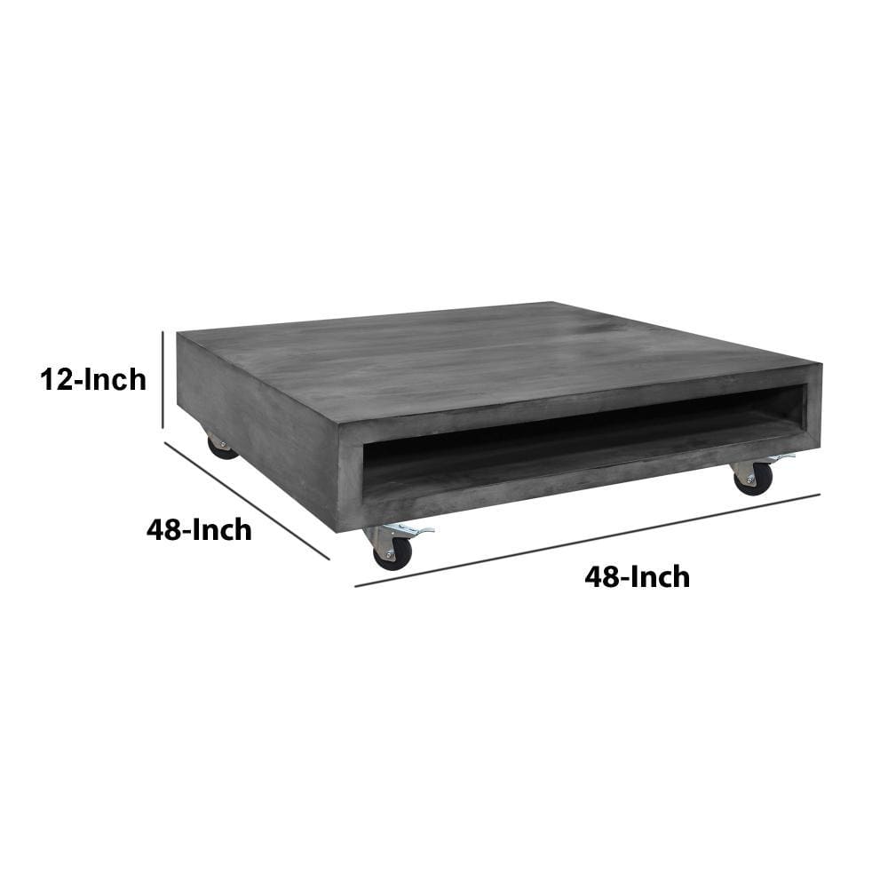 Square Mango Wood Coffee Table with Casters and Open Storage Compartment Grey By The Urban Port UPT-228690