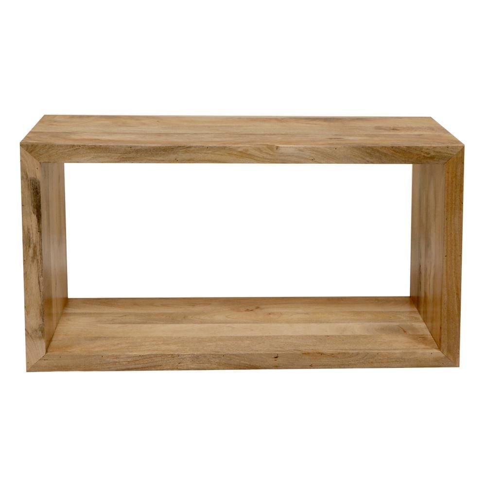 52 Inch Cube Shape Mango Wood Console Table with Bottom Shelf Natural Brown By The Urban Port UPT-228692