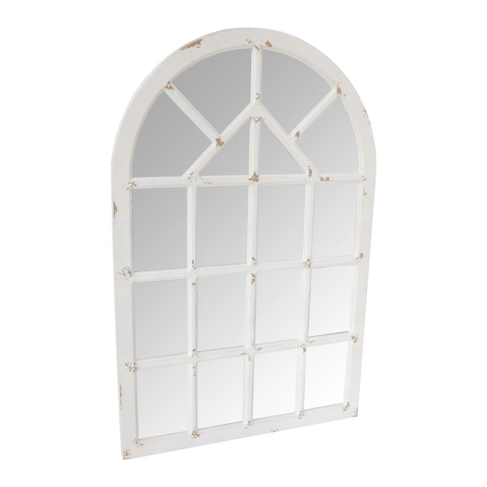 Arched Farmhouse Windowpane Wood Encased Wall Mirror Antique White By The Urban Port UPT-228701