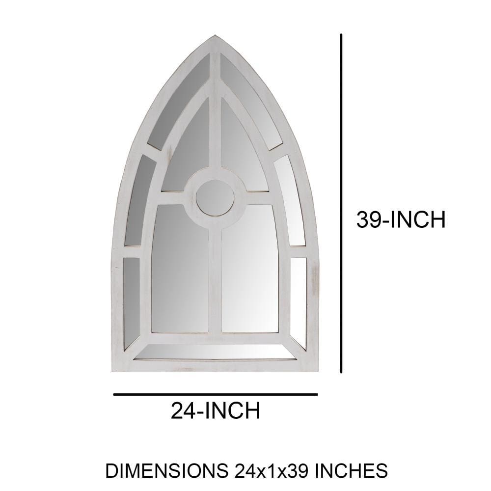 Arched Window Pane Wooden Wall Mirror with Trimmed Details Silver By The Urban Port UPT-228706