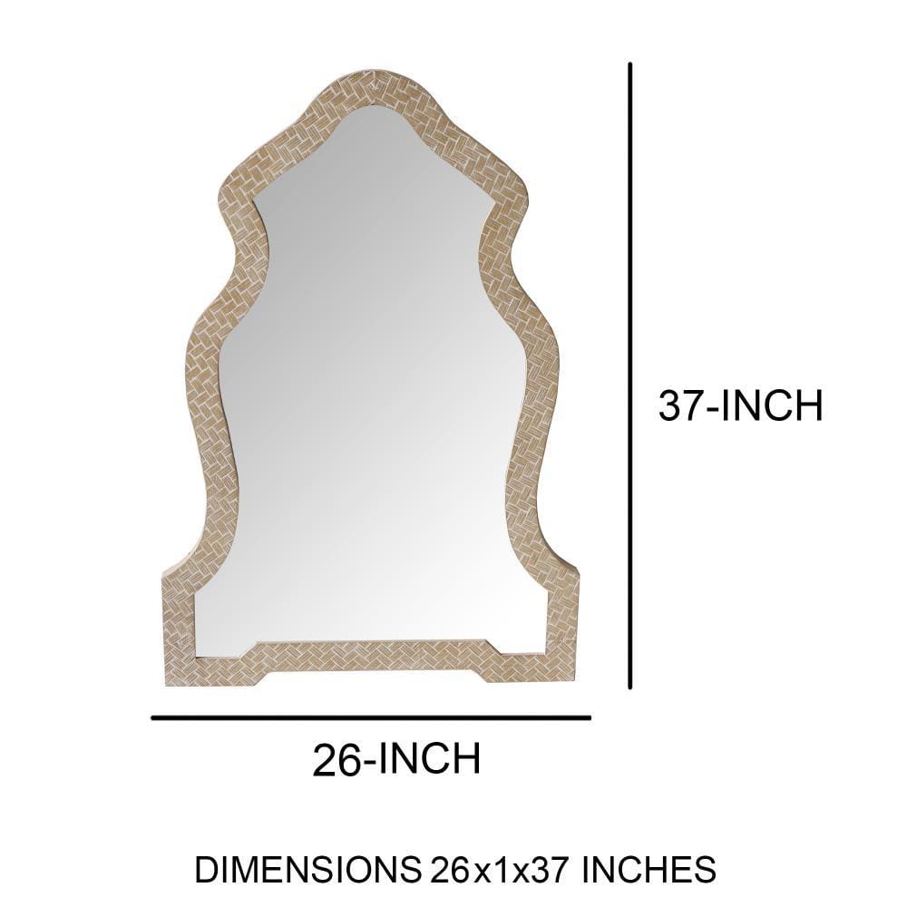 Scalloped Top Wooden Framed Wall Mirror with Geometric Texture Brown By The Urban Port UPT-228708