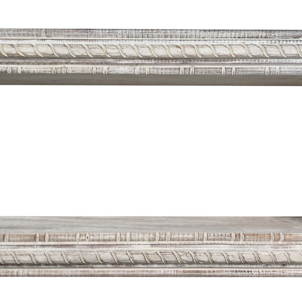 Rectangular Mango Wood Wall Mounted Shelf with Carved Details Antique White UPT-229608