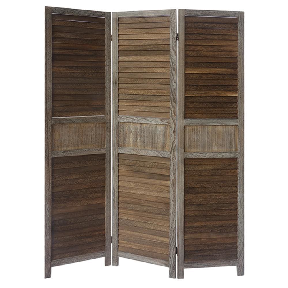 3 Panel Foldable Wooden Divider Privacy Screen with Grains and Metal Hinges Brown and Gray By The Urban Port UPT-230657