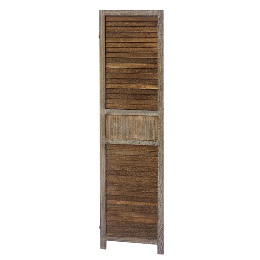 3 Panel Foldable Wooden Divider Privacy Screen with Grains and Metal Hinges Brown and Gray By The Urban Port UPT-230657