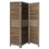 3 Panel Foldable Wooden Divider Privacy Screen with Grains and Metal Hinges Brown and Gray By The Urban Port UPT-230657