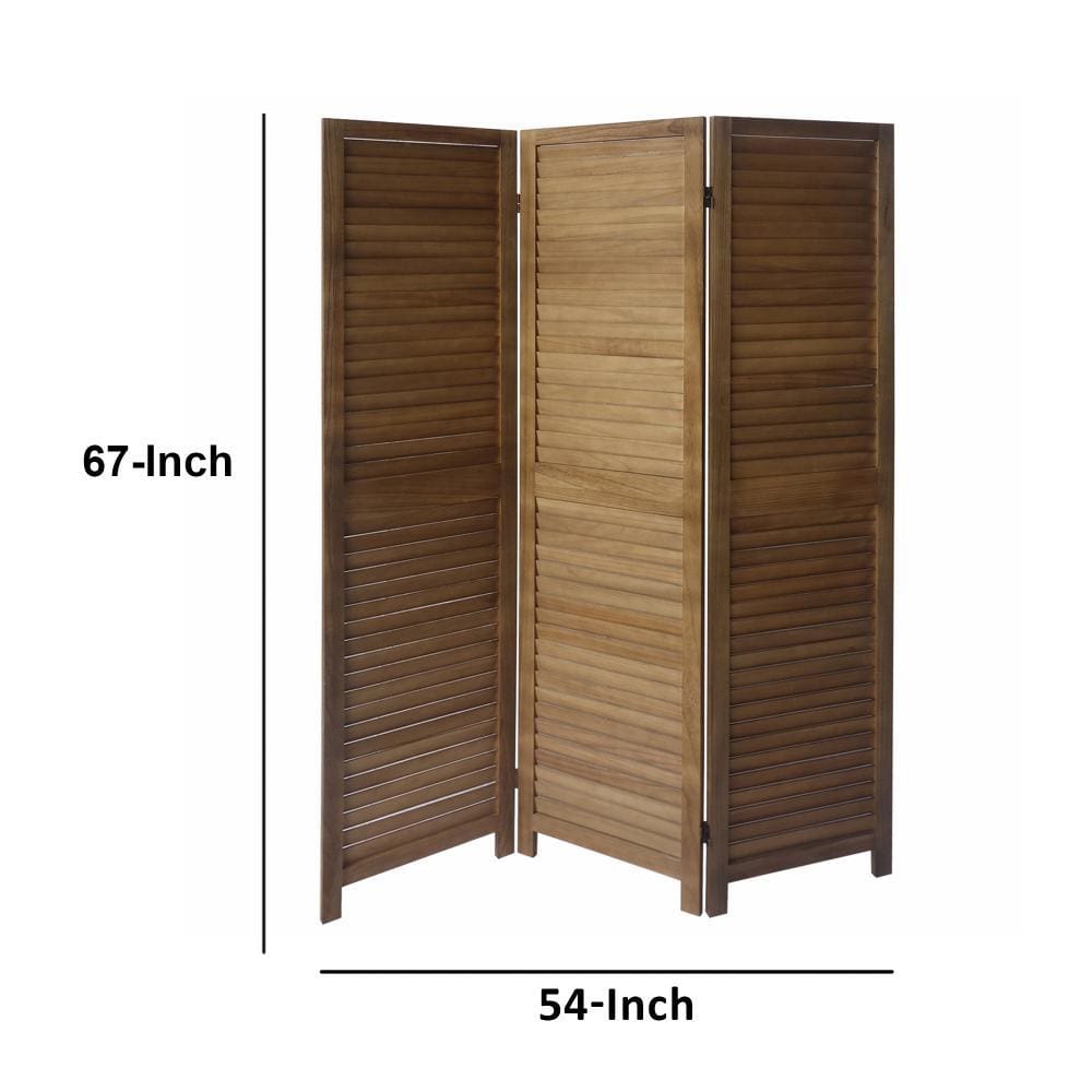 3 Panel Foldable Wooden Divider Privacy Screen with Shutter Design and Metal Hinges Brown By The Urban Port UPT-230659