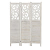 67 Inch Paulownia Wood Panel Divider Screen Ornate Scrolled Shutter Design 3 Panels Washed White by The Urban Port UPT-230660