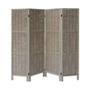 4 Panel Foldable Wooden Divider Privacy Screen with Willow Weaved Design Antique White By The Urban Port UPT-230662