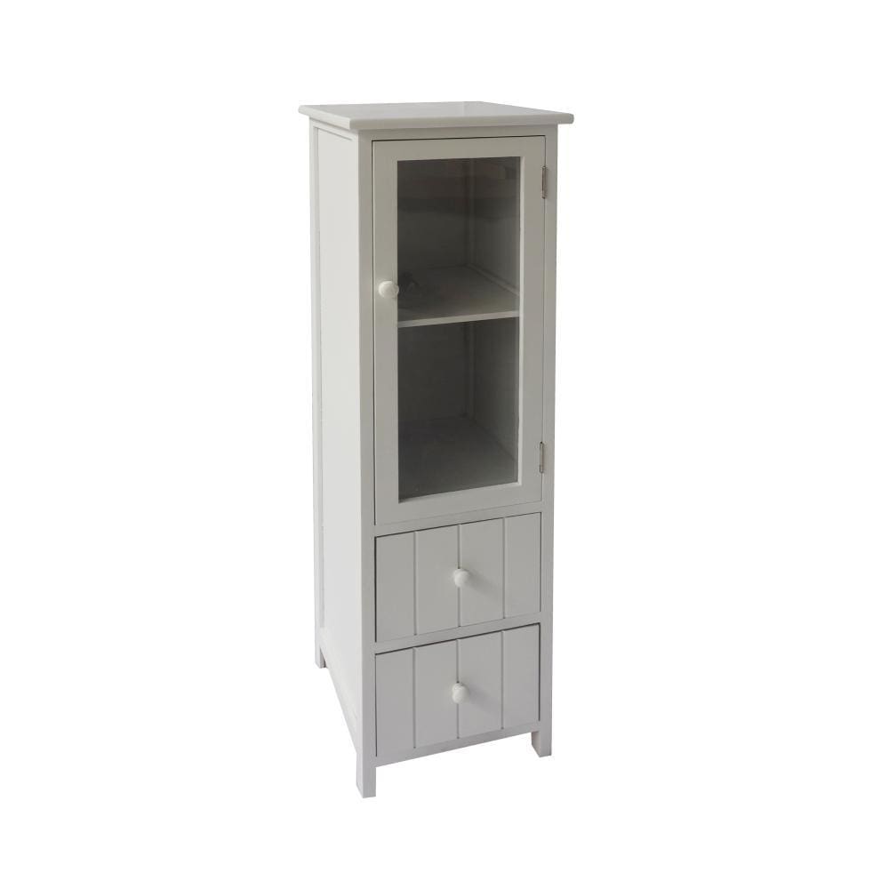 35.58 2-Drawer Wooden Storage Cabinet with Glass Door and Round Knobs White By The Urban Port UPT-230667