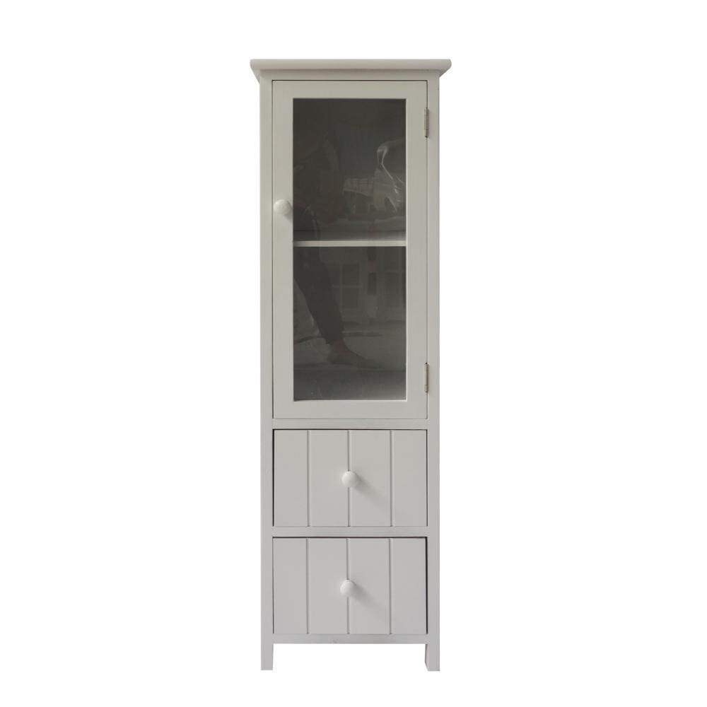 35.58 2-Drawer Wooden Storage Cabinet with Glass Door and Round Knobs White By The Urban Port UPT-230667