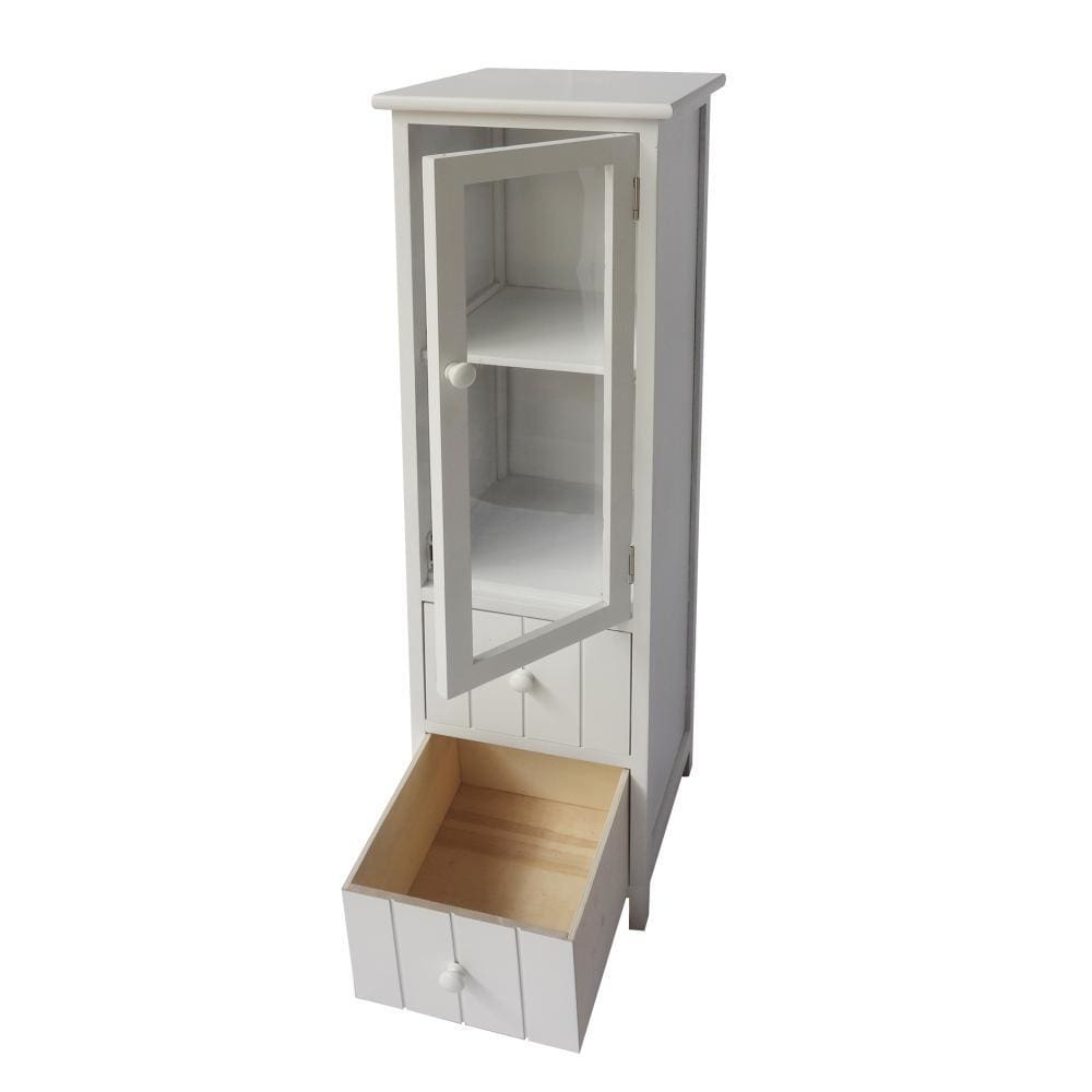 35.58 2-Drawer Wooden Storage Cabinet with Glass Door and Round Knobs White By The Urban Port UPT-230667