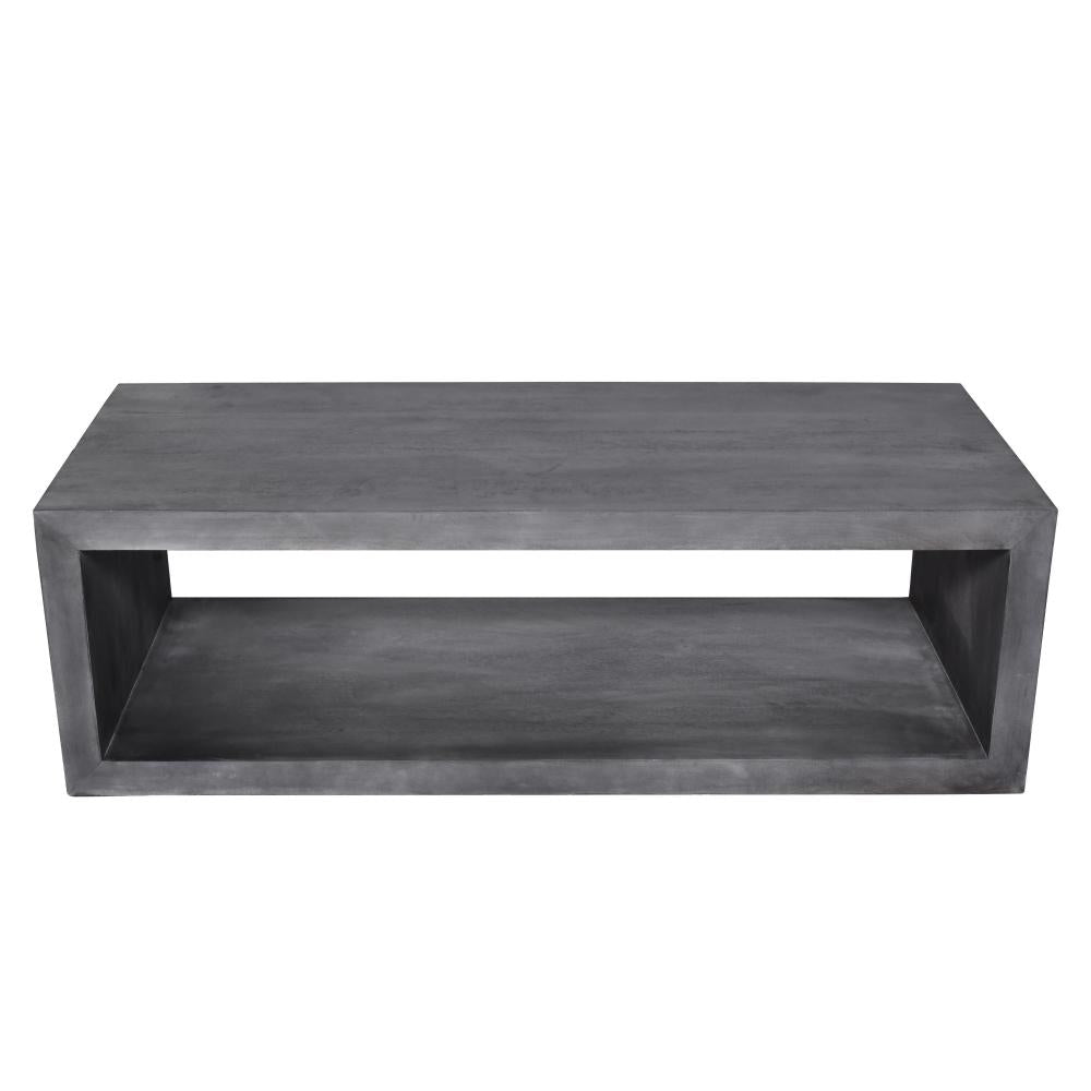 58 Inch Rectangular Mango Wood Coffee Table Open Bottom Shelf Charcoal Gray By The Urban Port UPT-230676