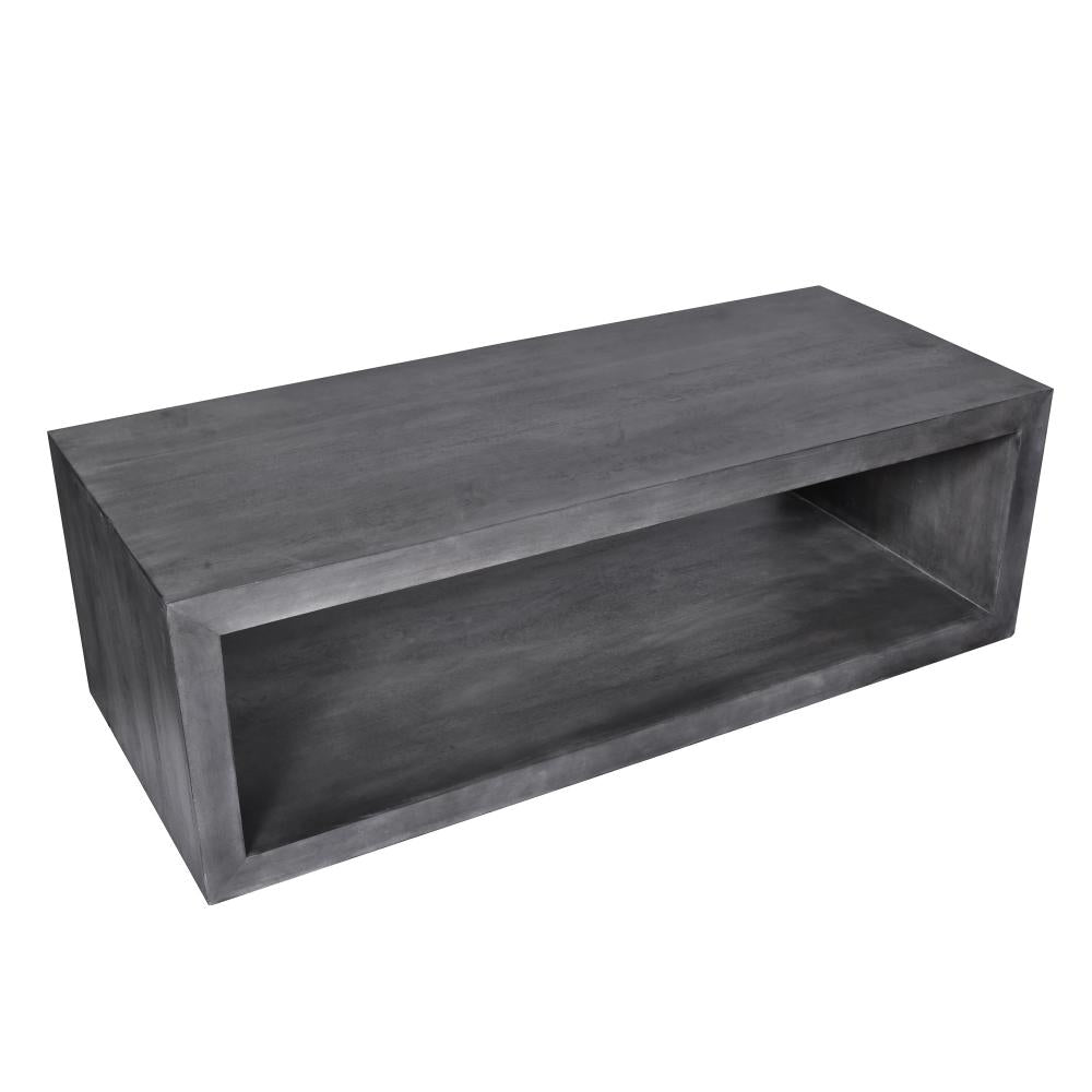 58 Inch Rectangular Mango Wood Coffee Table Open Bottom Shelf Charcoal Gray By The Urban Port UPT-230676