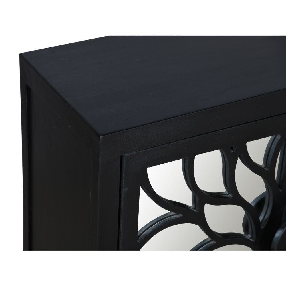 32 Rustic Accent Storage Cabinet with Flower Design Mirrored Front Black By The Urban Port UPT-230846