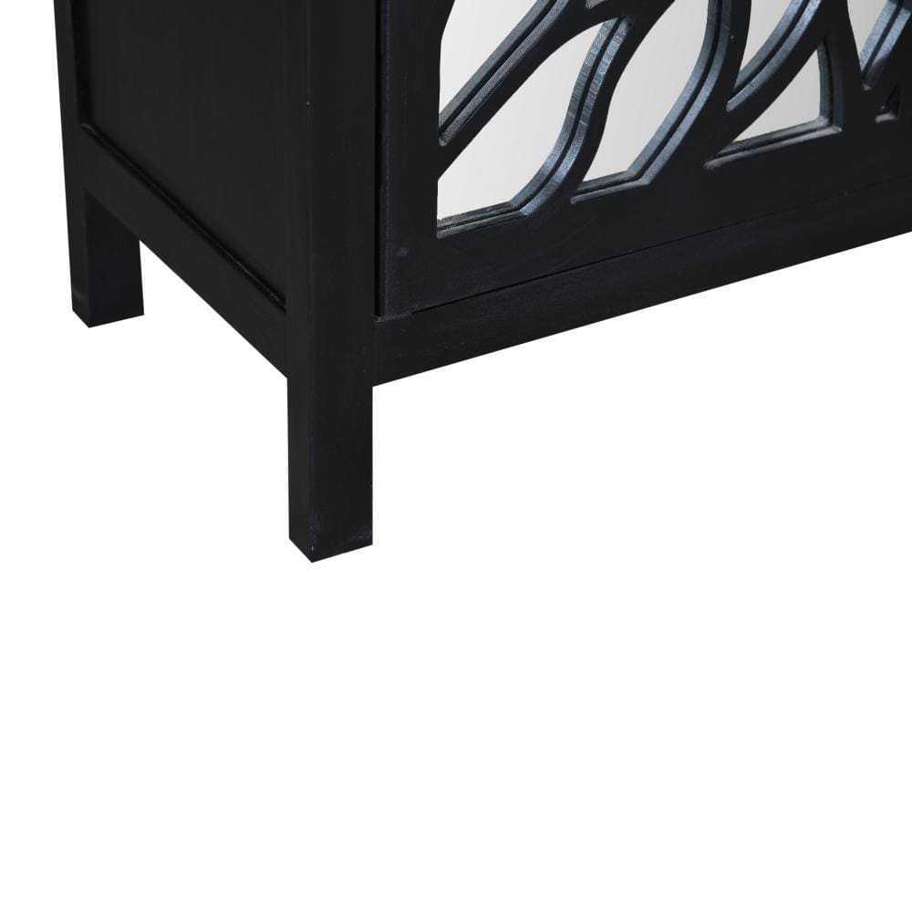 32 Rustic Accent Storage Cabinet with Flower Design Mirrored Front Black By The Urban Port UPT-230846