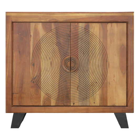 32" 2-Door Wooden Accent Storage Cabinet with Engraved Circular Design, Brown By The Urban Port