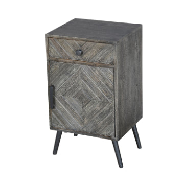 26 Chevron Pattern 1 Drawer Wooden Bedside Accent Nightstand with Door Storage Gray By The Urban Port UPT-230849