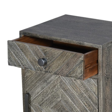 26 Chevron Pattern 1 Drawer Wooden Bedside Accent Nightstand with Door Storage Gray By The Urban Port UPT-230849