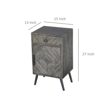 26 Chevron Pattern 1 Drawer Wooden Bedside Accent Nightstand with Door Storage Gray By The Urban Port UPT-230849