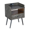 25 Raised Top Wooden End Side Table Nightstand with Drawer and Power Outlet Gray By The Urban Port UPT-230851