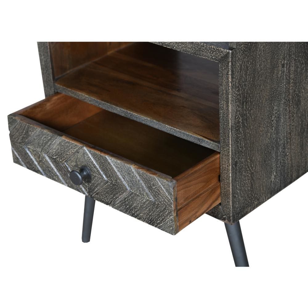 25 Raised Top Wooden End Side Table Nightstand with Drawer and Power Outlet Gray By The Urban Port UPT-230851