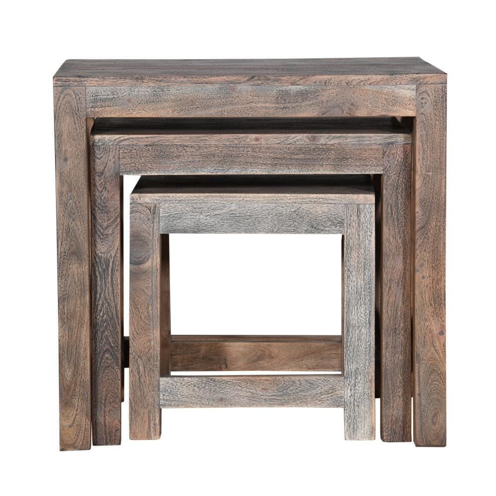 Rustic Rectangular Farmhouse Mango Wood Nesting Table with X Side Panels Set of 3 Brown By The Urban Port UPT-230857