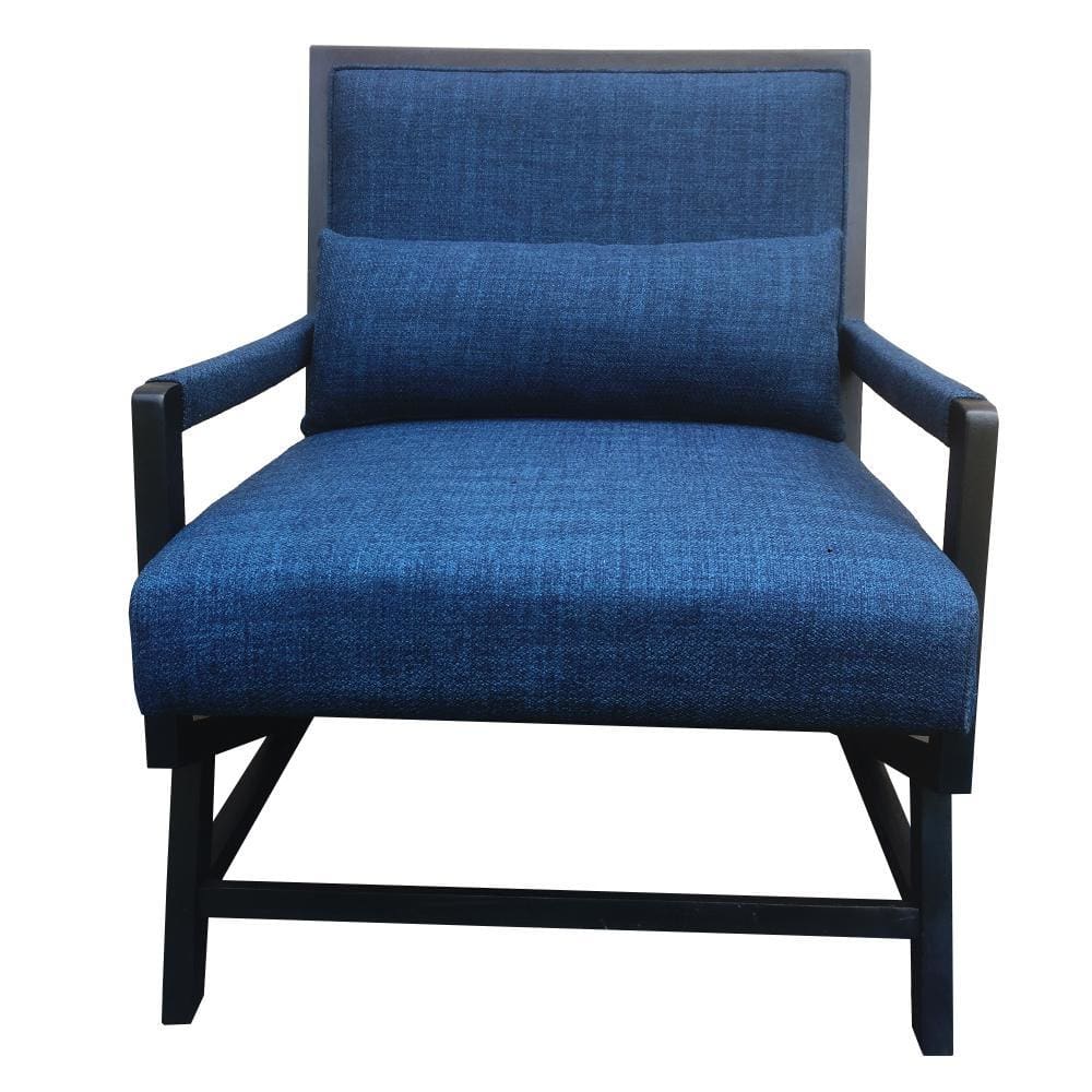 Fabric Padded Wooden Frame Accent Sofa Chair with Armrest Black and Blue By The Urban Port UPT-230863