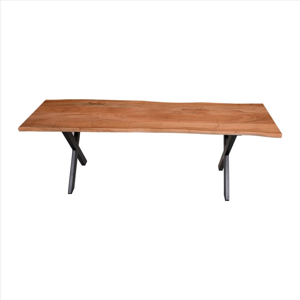 55 Inch Wooden Industrial Rectangular Dining Bench With X Base And Metal Legs, Brown And Black By The Urban Port