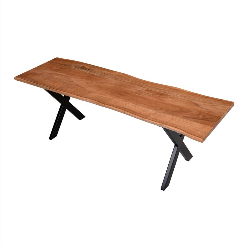 55 Inch Wooden Industrial Rectangular Dining Table With X Base And Metal Legs Brown And Black By The Urban Port UPT-231471