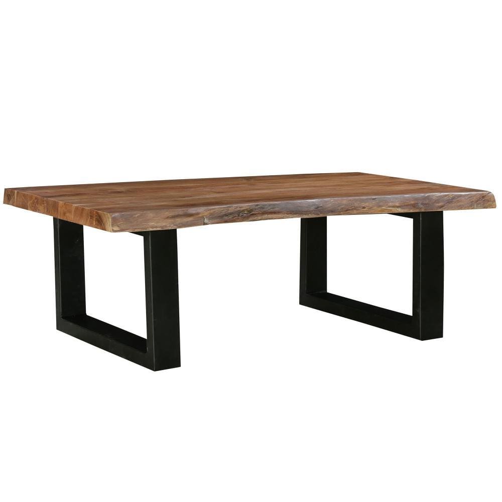 Farmhouse Rectangle Coffee Table with Live Edge Details and Metal Sled Base Brown and Black By The Urban Port UPT-231740