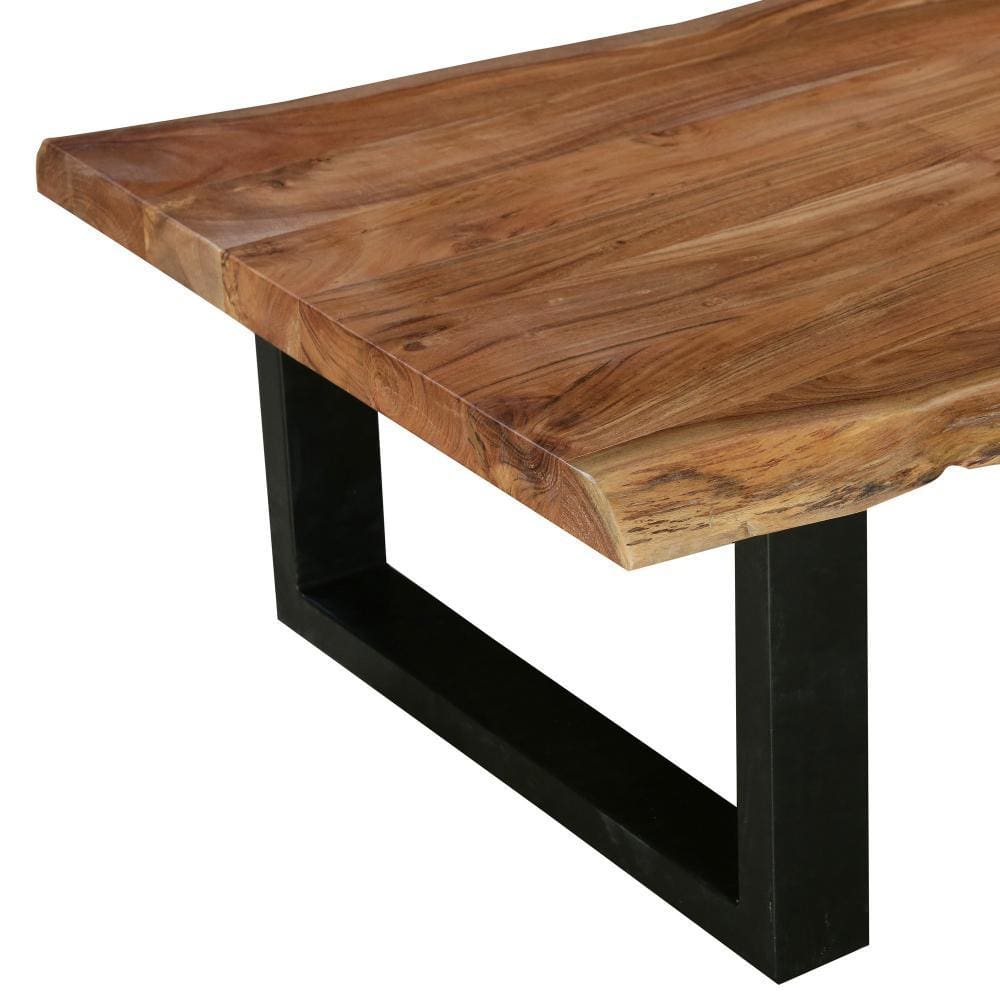 Farmhouse Rectangle Coffee Table with Live Edge Details and Metal Sled Base Brown and Black By The Urban Port UPT-231740