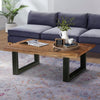 45 Inch Acacia Farmhouse Coffee Table, Live Edges, Metal Sled Base, Brown and Black By The Urban Port