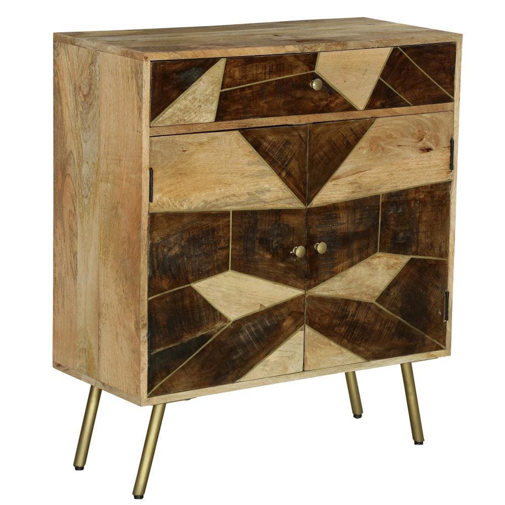 Wooden Storage Cabinet with 2 Doors and Geometric Inlaid Design Brown By The Urban Port UPT-231745