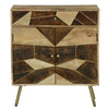 Wooden Storage Cabinet with 2 Doors and Geometric Inlaid Design Brown By The Urban Port UPT-231745