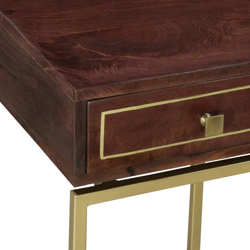 Bedside Table with 1 Drawer and Tubular Metal Legs Brown and Brass By The Urban Port UPT-231748