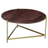 Round Wooden Coffee Table with Triangular Metal Base Brown and Brass By The Urban Port UPT-231750