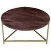 Round Wooden Coffee Table with Triangular Metal Base Brown and Brass By The Urban Port UPT-231750