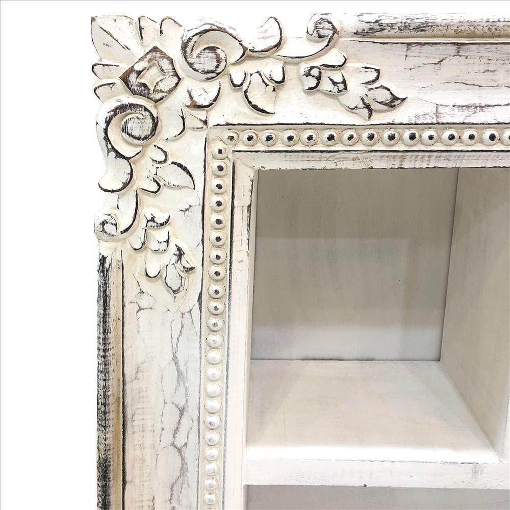 Floral Carved Rectangular Storage Mango Wood Display Wall Shelf Distressed White By The Urban Port UPT-231751