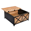 36 Inch Rustic Mango Wood Trunk Storage Coffee Table with Hinged Top Brown and Black By The Urban Port UPT-232505