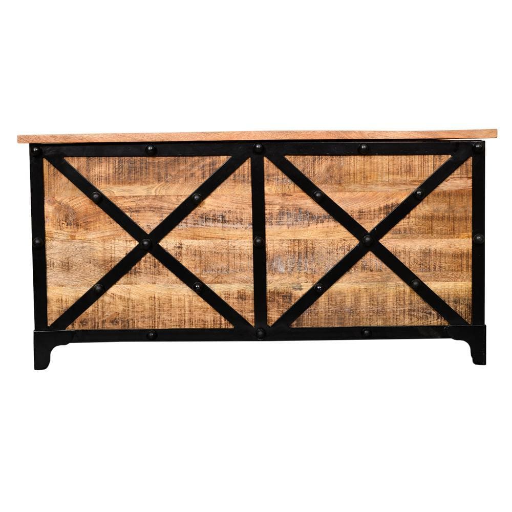 36 Inch Rustic Mango Wood Trunk Storage Coffee Table with Hinged Top Brown and Black By The Urban Port UPT-232505