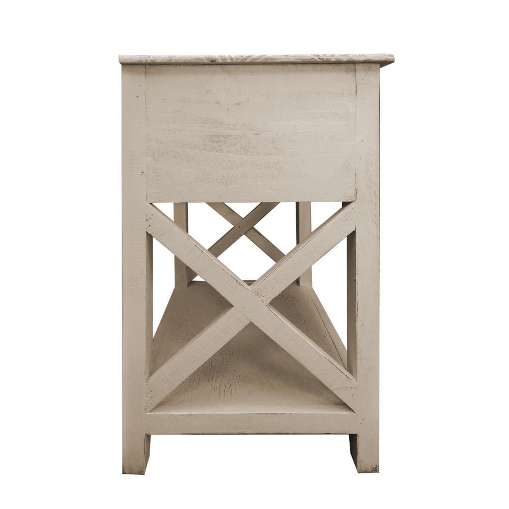 24 Inch Wooden 1 Drawer Side End Table with Cross Sides and Open Bottom Shelf White By The Urban Port UPT-233118